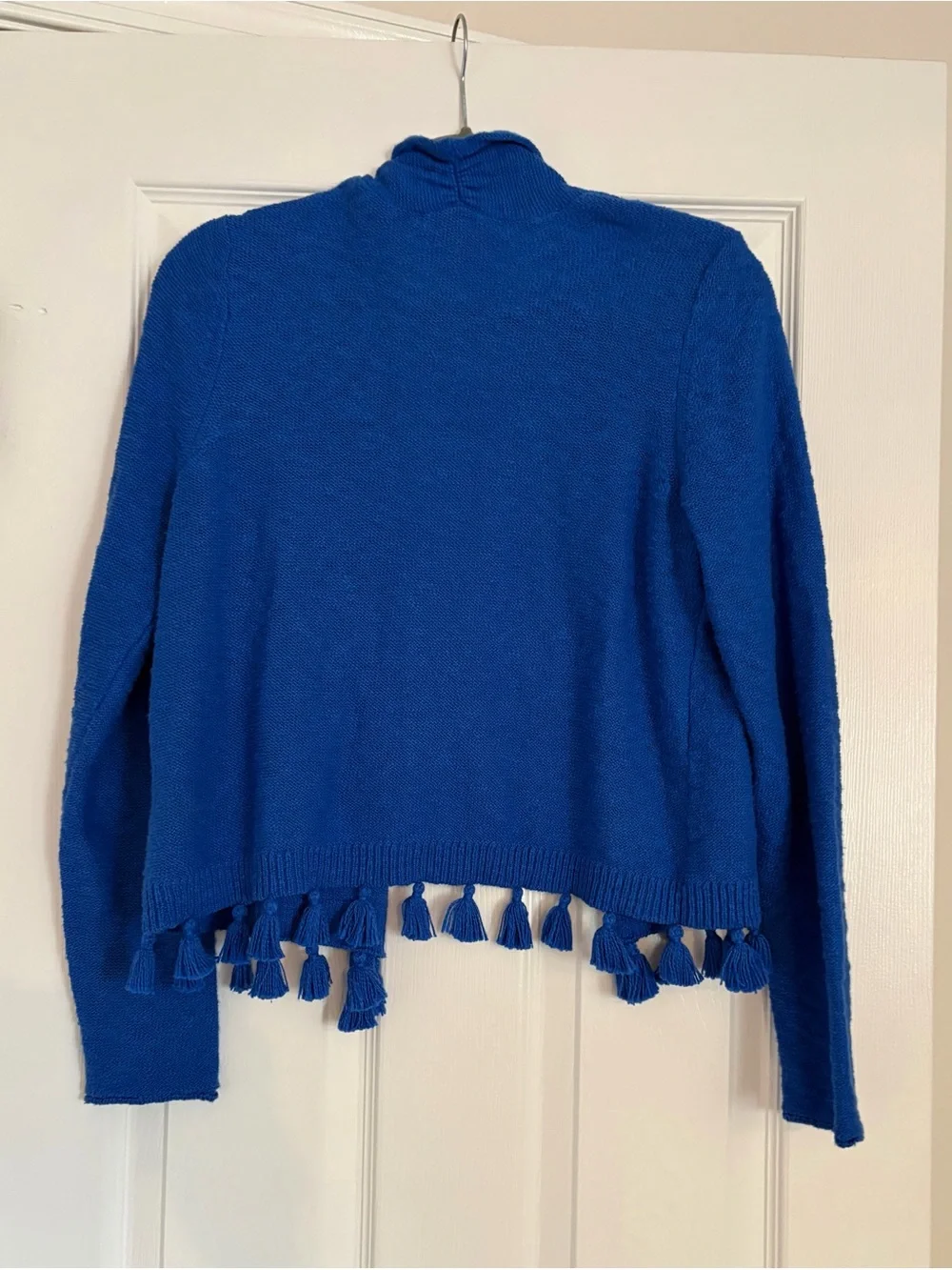 EUC Lilly Pulitzer Faretta Cardigan Royal Blue Tassel Trim Open Cardigan Size M